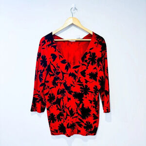 NYGARD COLLECTION  Red silk floral sweater‎